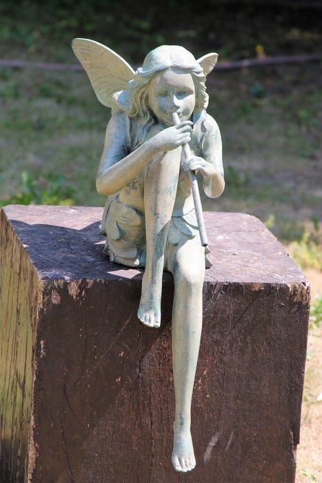 Figure - bronzen fee met fluit voor huis of tuin - bronze, Antiek en Kunst, Kunst | Designobjecten