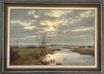 Gien Brouwer (1944) - Hollands landschap aan het water met, Antiek en Kunst, Kunst | Schilderijen | Klassiek