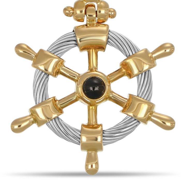 Hanger - 18 karaat Geel goud, Staal - 0.10ct. tw. Quartz, Handtassen en Accessoires, Antieke sieraden