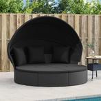 vidaXL Loungebed met luifel en kussens poly rattan zwart, Tuin en Terras, Ligbedden, Verzenden, Nieuw