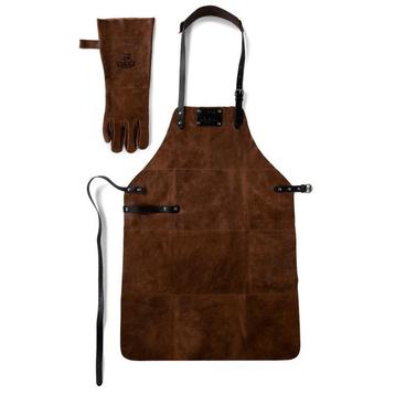 Tablier et gant pour barbecue - cognac - En cuir véritable