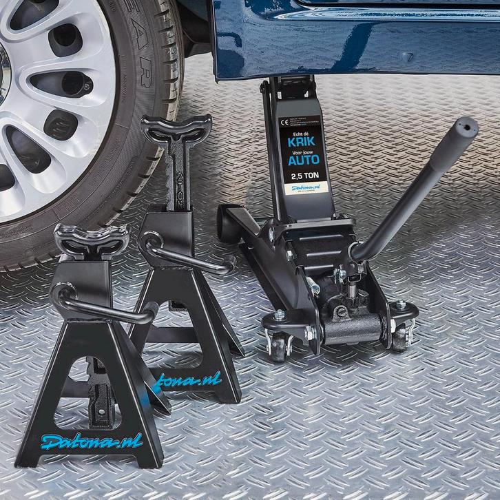 Datona Autokrik 2,5 ton + set assteunen + kruissleutel -, Auto diversen, Krikken, Ophalen of Verzenden