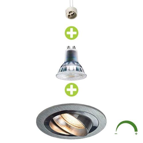 LED Inbouwspot 5.5 Watt Dimbaar 80mm kantelbaar zilver rond, Huis en Inrichting, Lampen | Spots, Plafondspot of Wandspot, Nieuw