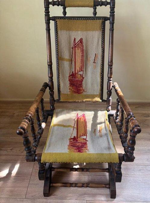 Chaise à bascule - bois, poussière, métal - Fauteuil à, Antiek en Kunst, Antiek | Zilver en Goud