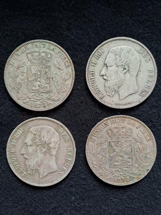 Belgique. Léopold II. 5 Francs 1873 (2 variants Mor# 160 and, Postzegels en Munten, Munten | Nederland