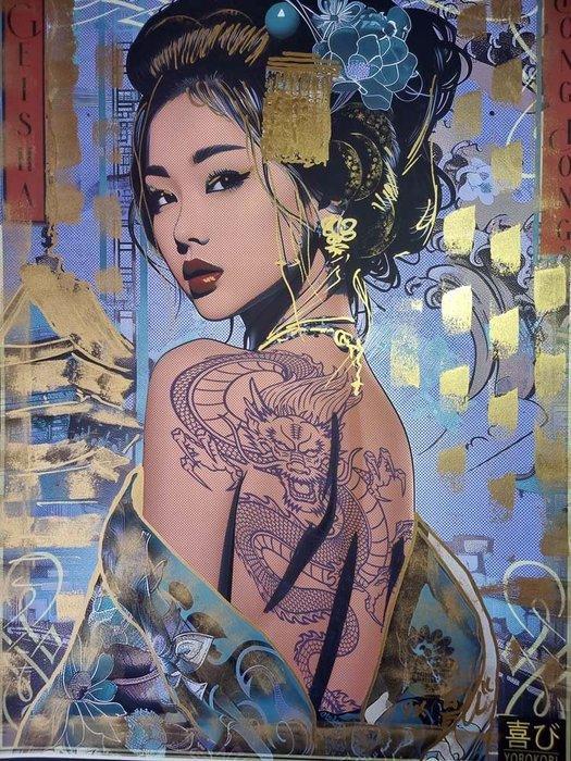 Yorokobi (XX-XXI) - HONG KONG GEISHA / Gold hand embellished, Antiek en Kunst, Kunst | Designobjecten