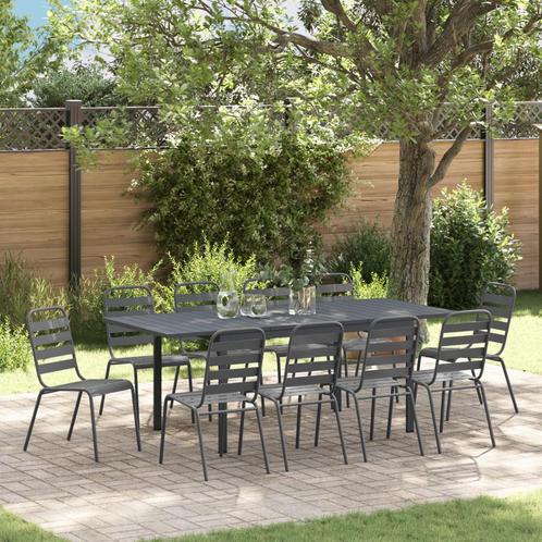 vidaXL 11-delige tuinset in antraciet staal, Tuin en Terras, Tuintafels, Nieuw, Verzenden