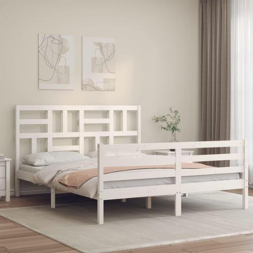 vidaXL Cadre de lit avec tête de lit blanc 160x200 cm, Huis en Inrichting, Slaapkamer | Bedden, Verzenden
