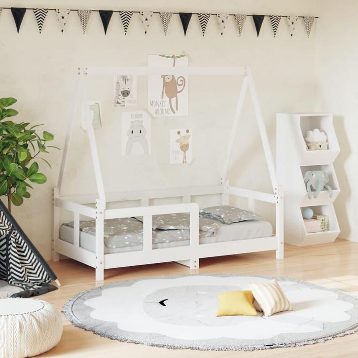 vidaXL Kinderbedframe 70x140 cm massief grenenhout wit, Kinderen en Baby's, Kinderkamer | Bedden, Nieuw, Verzenden