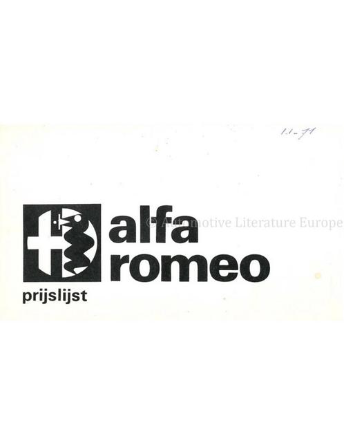 1971 ALFA ROMEO PRIJSLIJST NEDERLANDS, Livres, Autos | Brochures & Magazines