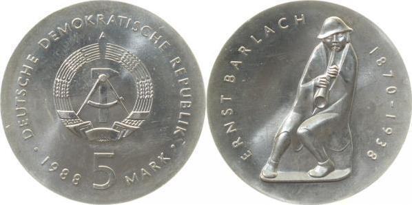 5 Mark Ddr Barlach 1988a, Postzegels en Munten, Munten | Europa | Niet-Euromunten, België, Verzenden