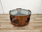 Salontafel - Glas, Teak, Walnoot - Vintage bijzettafel met, Antiek en Kunst