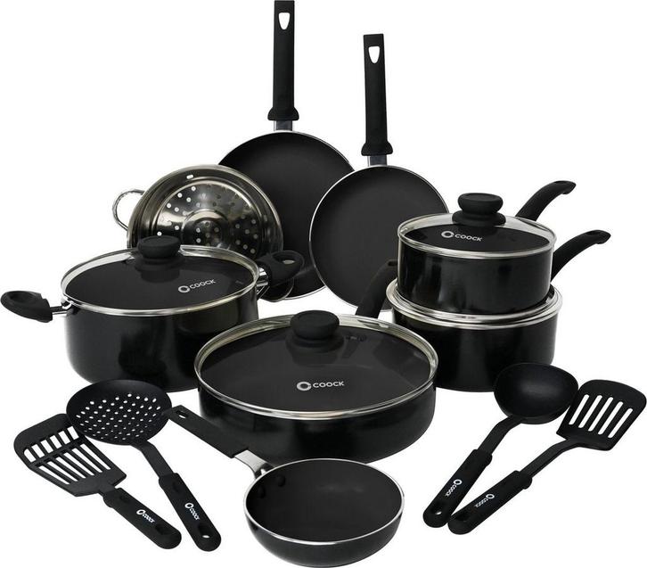 2dekans | COOCK 19-Delige Pannenset Inductie - Zwart -, Elektronische apparatuur, Kookplaten, Ophalen of Verzenden