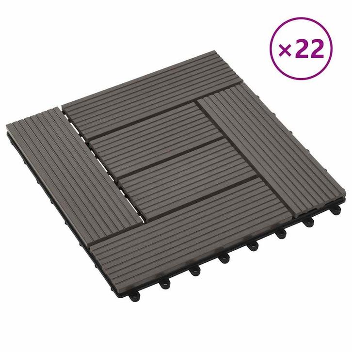 vidaXL 22 st Terrastegels 30x30 cm 2 m² HKC donkerbruin, Doe-het-zelf en Bouw, Vloerdelen en Plavuizen, Nieuw, Verzenden