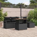 vidaXL Tuin Eettafel Set met kussen 6 pcs Zwart, Bruin, Verzenden, Nieuw