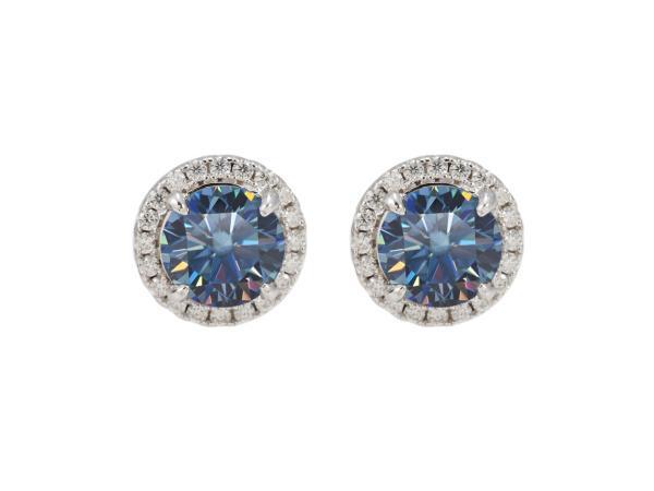 Veiling - Zilverkleurige halo oorbellen briljanten moissanie, Handtassen en Accessoires, Oorbellen