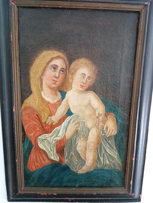 Lijst- Onze Lieve Vrouw met het Kind Jezus - Olieverf op, Antiek en Kunst, Kunst | Niet-Westerse kunst