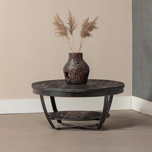 Salontafel Mangohout Rond Maeve 90 Zwart, Huis en Inrichting, Tafels | Salontafels, Nieuw, Overige houtsoorten, Rond, Verzenden