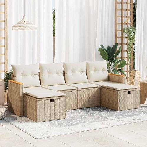 vidaXL 6-delige Loungeset met kussens poly rattan beige, Jardin & Terrasse, Ensembles de jardin, Envoi