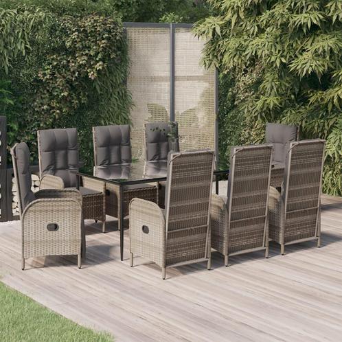 vidaXL 9-delige Tuinset met kussens poly rattan zwart en, Tuin en Terras, Tuinsets en Loungesets, Tuinset, Nieuw, Verzenden
