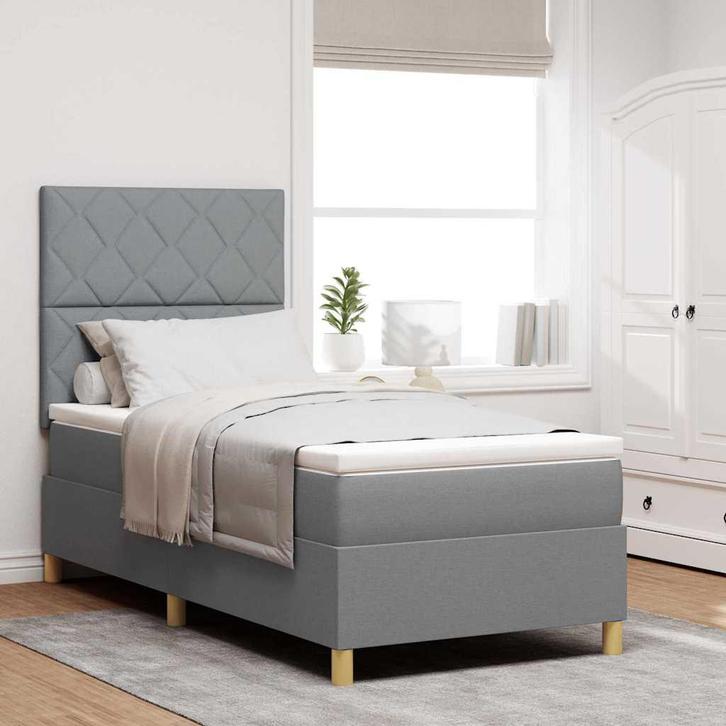 vidaXL Boxspring bed met hoofdeinde Lichtgrijs 100 x 200 cm, Huis en Inrichting, Slaapkamer | Bedden, Nieuw, Verzenden