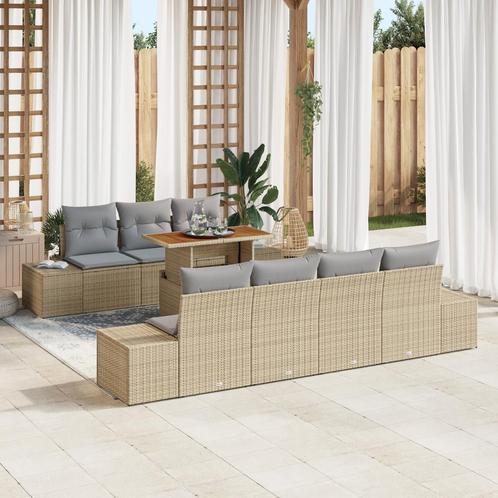 vidaXL 8-delige tuinset met kussens in beige poly rattan, Tuin en Terras, Tuinsets en Loungesets, Tuinset, Nieuw, Verzenden
