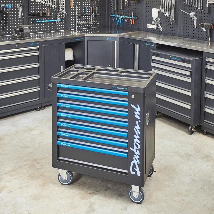 Datona Black-Line gereedschapskar met opbergkast en 7, Doe-het-zelf en Bouw, Werkbanken, Ophalen of Verzenden