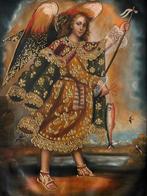 Cuzco School - Archangel Raphael fishing - 31 x 41 cm, Antiek en Kunst