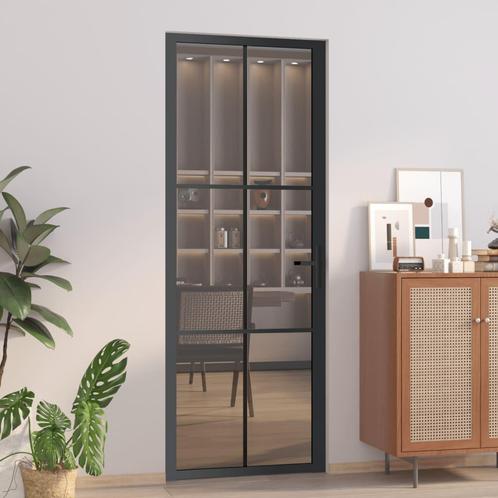 vidaXL Binnendeur 76x201,5 cm ESG-glas en aluminium zwart, Doe-het-zelf en Bouw, Deuren en Vliegenramen, Nieuw, Verzenden
