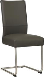 Donkergrijze leren industriële eetkamerstoel - poot rond, Huis en Inrichting, Stoelen, Overige kleuren, Nieuw, Leer, Ophalen of Verzenden