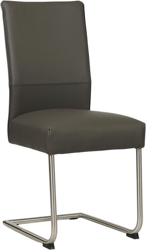 Donkergrijze leren industriële eetkamerstoel - poot rond, Huis en Inrichting, Stoelen, Overige kleuren, Eén, Nieuw, Leer, Ophalen of Verzenden