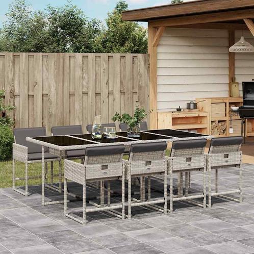 vidaXL 9-delige Tuinset met kussens poly rattan lichtgrijs, Tuin en Terras, Tuinsets en Loungesets, Tuinset, Nieuw, Verzenden