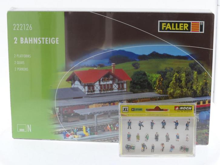 Schaal N Faller 222126 en Noch 37105 2 perrons met figure..., Hobby en Vrije tijd, Modeltreinen | N-Spoor, Brug, Tunnel of Gebouw