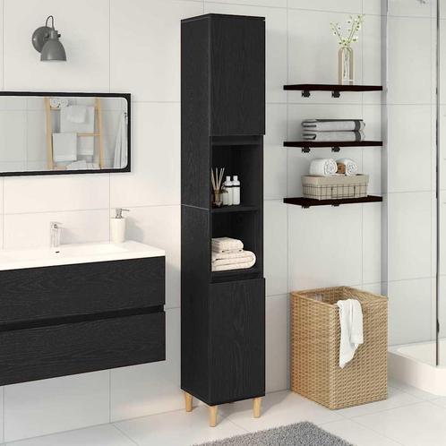 vidaXL Badkamerkast Zwart eiken 30 x 30 x 190 cm Bewerkt, Huis en Inrichting, Tafels | Kaptafels, Nieuw, Verzenden