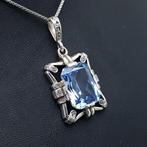 Zilver, Art Deco Laurin, Blauwe Spinel(Getest) - Ketting