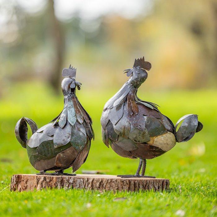Sculpture, Twee grote kippen - 350 mm - Métal, Antiquités & Art, Curiosités & Brocante