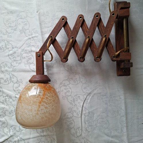 Schaarlamp - Glas, Hout - Vintage schaarlamp, Antiek en Kunst, Kunst | Designobjecten
