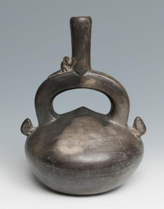 Precolumbiaans. Chimu Blackware fles Met exportvergunning, Verzamelen, Mineralen en Fossielen