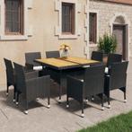 vidaXL 9-delige Tuinset poly rattan en acaciahout zwart, Verzenden, Tuinset