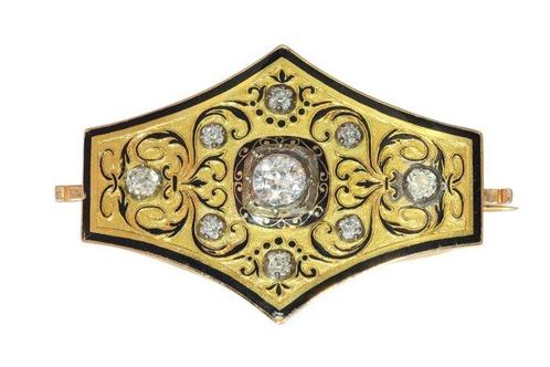 Broche - 18 karaat Geel goud - 1.25ct. tw. Diamant, Handtassen en Accessoires, Antieke sieraden
