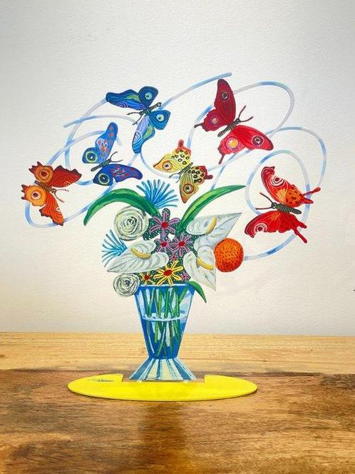 David Gerstein (1944) - Butterflies bouquet, Antiquités & Art, Art | Peinture | Moderne