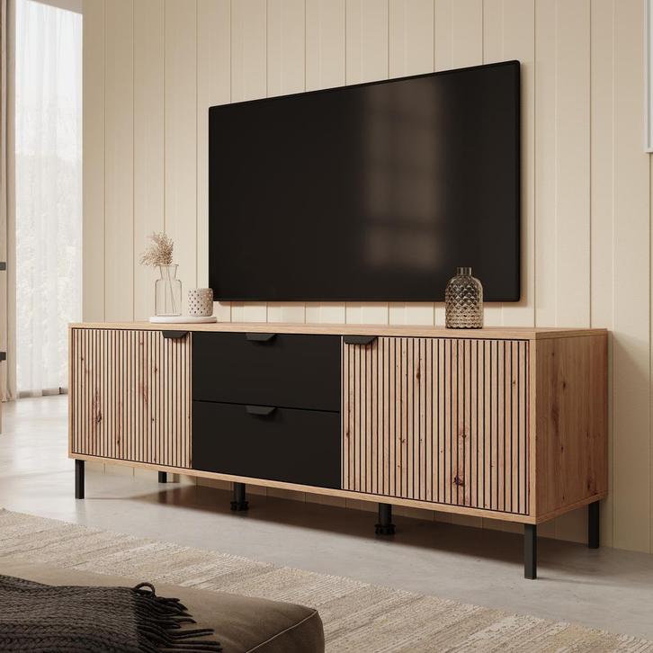 Meubella | TV-Meubel eiken 157x40x54 | 2 lades 2 deuren, Huis en Inrichting, Kasten |Televisiemeubels, 25 tot 50 cm, Nieuw, 150 tot 200 cm