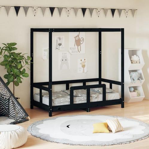 vidaXL Kinderbedframe 70x140 cm massief grenenhout zwart, Kinderen en Baby's, Kinderkamer | Bedden, Nieuw, Verzenden