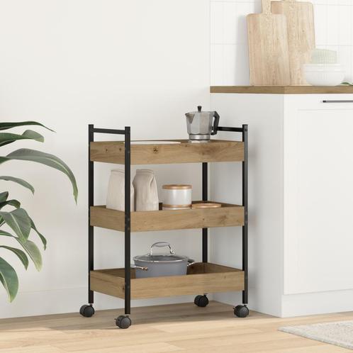 vidaXL Keuken Trolley Artisan Eiken 50x30x70 cm Bewerkt Hout, Huis en Inrichting, Keuken | Keukenbenodigdheden, Nieuw, Verzenden