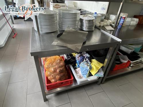 2 RVS Werktafels met opstaande rek incl., Zakelijke goederen, Horeca | Keukenapparatuur, Overige typen, Ophalen of Verzenden