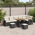 vidaXL Tuin Sofa Set Set van 3 Zwart, Crème Wit Rattan, Stof, Verzenden, Nieuw