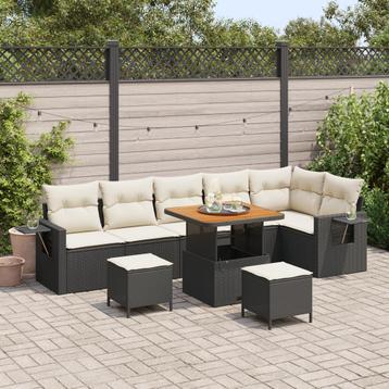 vidaXL Tuin Sofa Set Set van 3 Zwart, Crème Wit Rattan, Stof, Verzenden