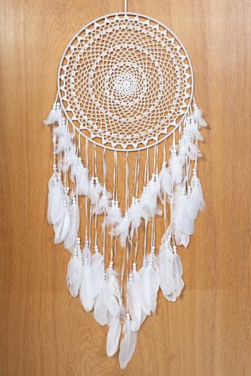 Dromenvanger Groot Gehaakt Wit Dreamcatcher Veren Macramé Bo beschikbaar voor biedingen