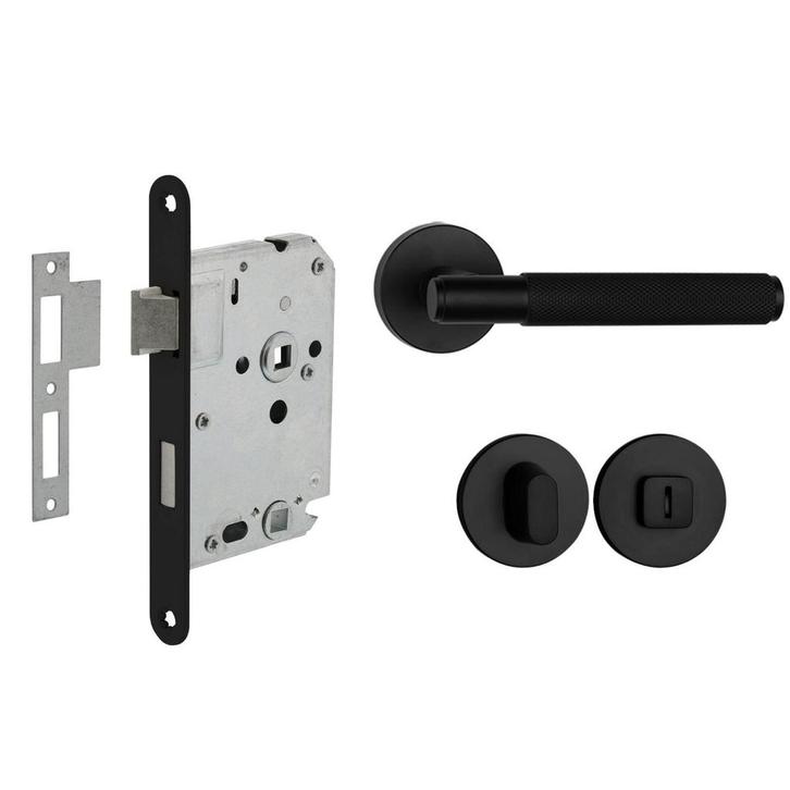 Deurbeslag set met WC-slot en deurklink Luxor mat zwart, Doe-het-zelf en Bouw, Hang- en Sluitwerk, Klink of Kruk, Nieuw, Overige materialen