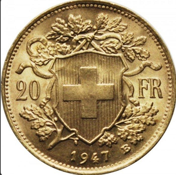 Zwitserland. 20 Franken 1947, Postzegels en Munten, Munten | Europa | Niet-Euromunten